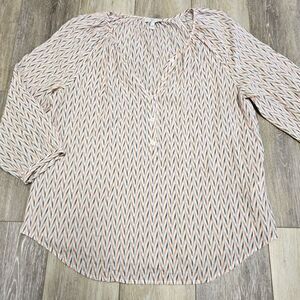 Joie V Neck 3/4 Sleeve Blouse Top Women's Small White Orange Gray Geometric
